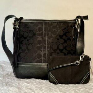 Coach Black Signature East West Canvas & Leather Shoulder Hobo Bag 9364 and Smal